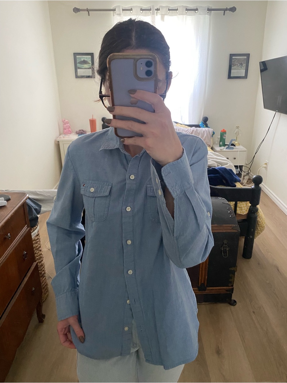 Tommy Hilfigure Denim Button-Up Shirt - Casual Long Sleeve